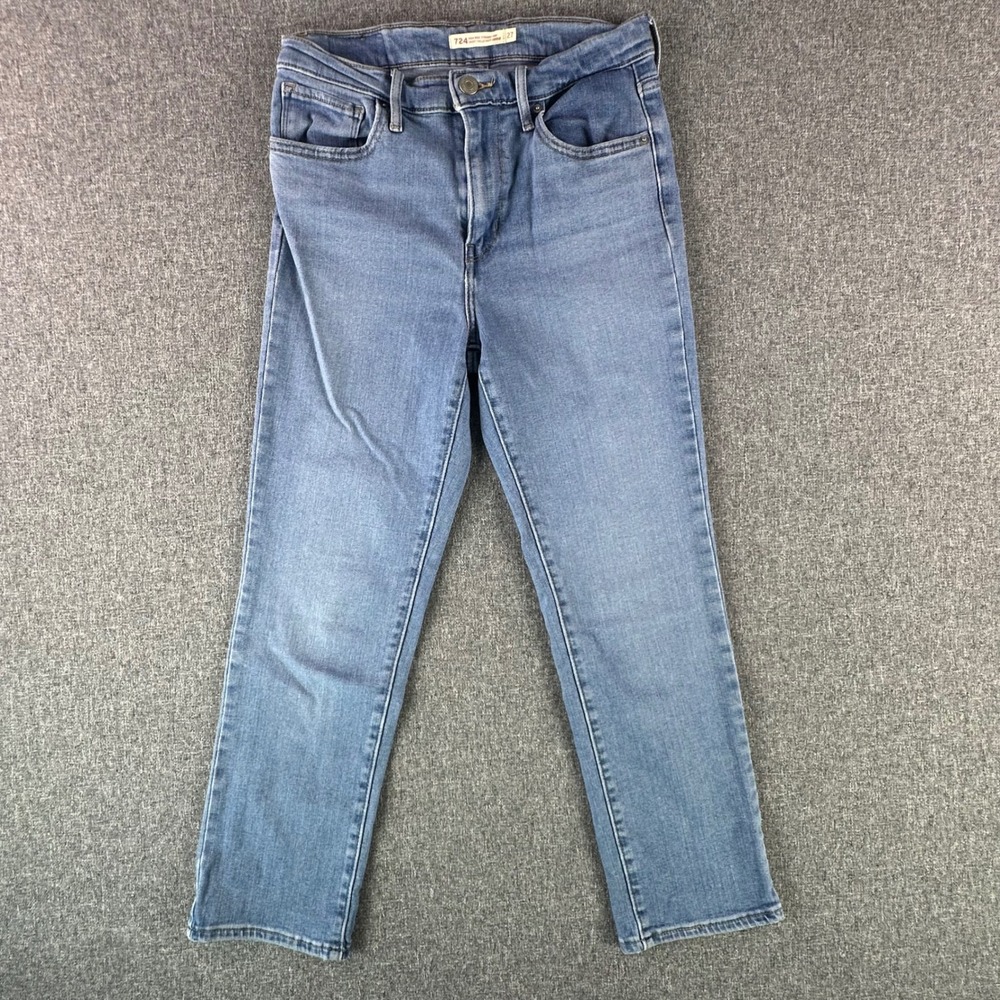 Levi's Jeans Women 27 724 High Rise Straight Crop Blue Stretch Denim